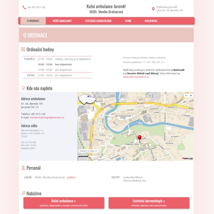 Webové stránky kožní ambulance v Novém Městě nad Metují